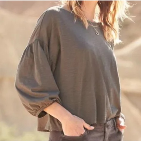 Garnet Hill Tops - Garnett Hill Organic Pima Cotton Boxy Cut Top Cropped Balloon Sleeve Women's M